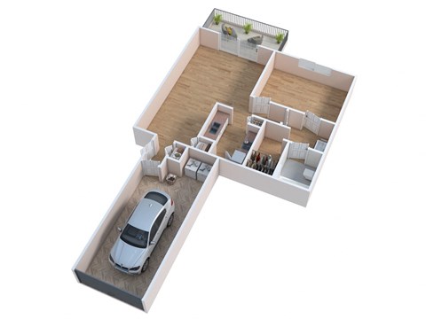 Floor plan for 1 bed, 1 bath, 964 sqft